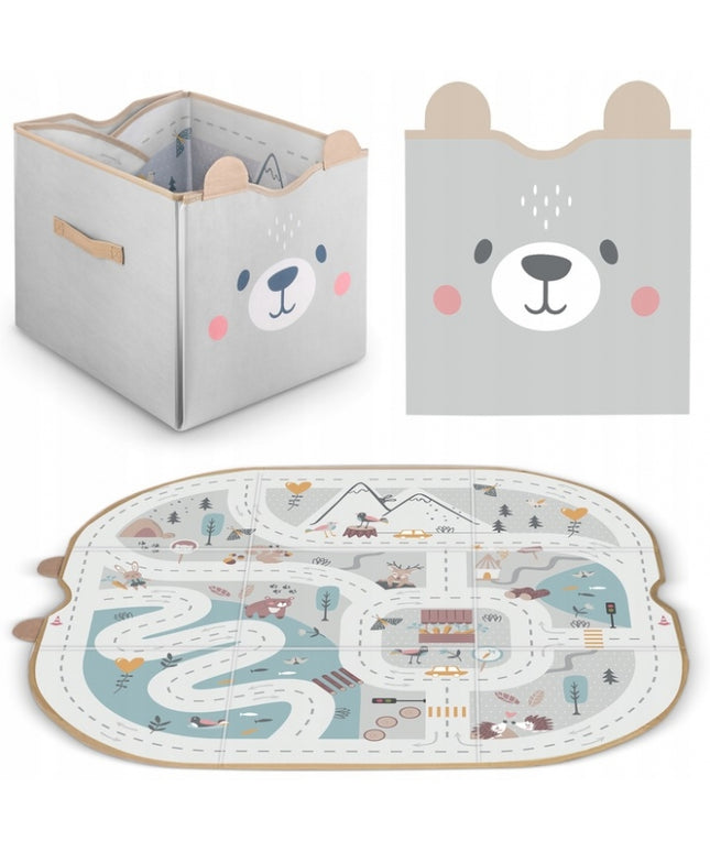 Cos de depozitare 2 in 1 cu salteluta de joaca pentru copii Nukido - Gri