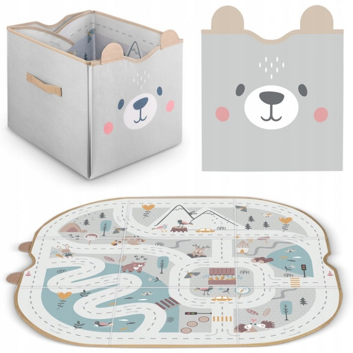 Cos de depozitare 2 in 1 cu salteluta de joaca pentru copii Nukido - Gri