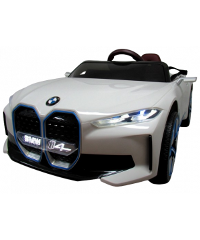 Masinuta electrica cu telecomanda, roti din spuma EVA, scaun din piele ecologica, varsta 1-5 ani, BMW I4 - Alb