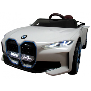 Masinuta electrica cu telecomanda, roti din spuma EVA, scaun din piele ecologica, varsta 1-5 ani, BMW I4 - Alb
