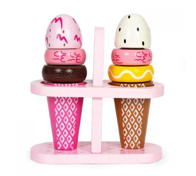 Set de 2 inghetate din lemn pentru copii, 9 elemente, Ecotoys TL12106 - Bebeboo - Totul pentru copii. Jucării, Hăinuțe, Perne, Mobilier, Textile