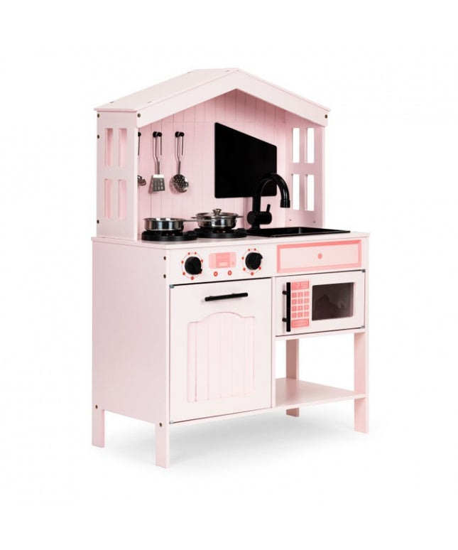 Bucatarie din lemn cu accesorii Ecotoys PLK563 - Roz