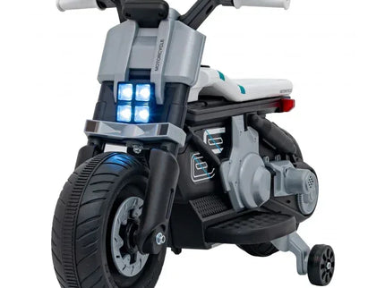 Motocicleta electrica Future QLS-805, roti din plastic + 2 roti ajutatoare, 88x46x56 cm, putere 25W - Alb - Bebeboo - Totul pentru copii. Jucării, Hăinuțe, Perne, Mobilier, Textile