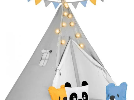 Cort de joaca pentru copii cu ghirlanda, lumini si 3 pernite Nukido 120 x 120 x 165 cm - Gri - Bebeboo - Totul pentru copii. Jucării, Hăinuțe, Perne, Mobilier, Textile