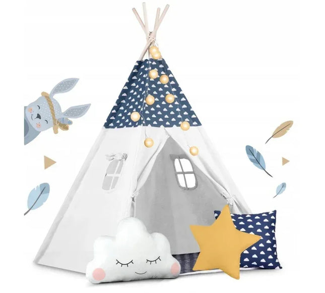Cort de joaca pentru copii cu lumini si 3 pernite Nukido 120 x 120 x 165 cm - Bleumarin - Bebeboo - Totul pentru copii. Jucării, Hăinuțe, Perne, Mobilier, Textile