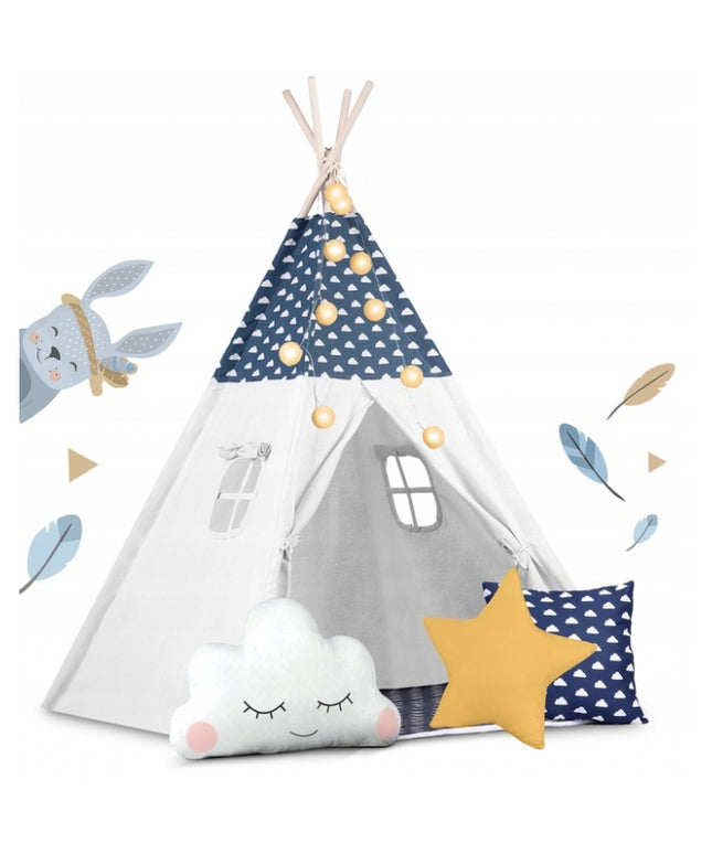 Cort de joaca pentru copii cu lumini si 3 pernite Nukido 120 x 120 x 165 cm - Bleumarin