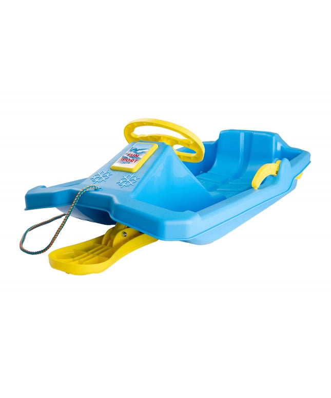 Sanie copii Marmat Niko cu manere, frana si volan - Albastru