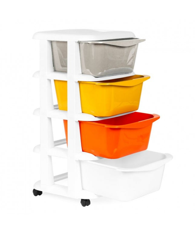 Raft pe roti cu 4 compartimente pentru depozitarea jucariilor ModernHome - Multicolor