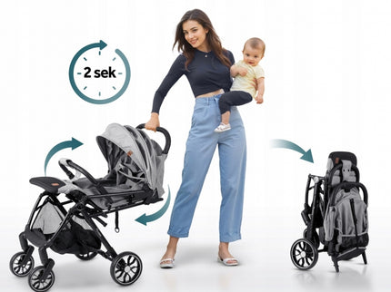 Carucior sport pentru copii, 78 x 33 x 104 cm, Nukido Paseo 716003 - Gri deschis