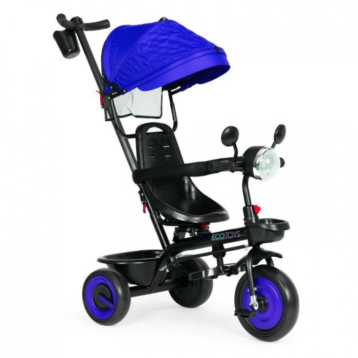 Tricicleta 3 in 1 pentru copii, scaun rotativ 360°, roti din spuma EVA, Ecotoys WQL-066-51 - Albastru