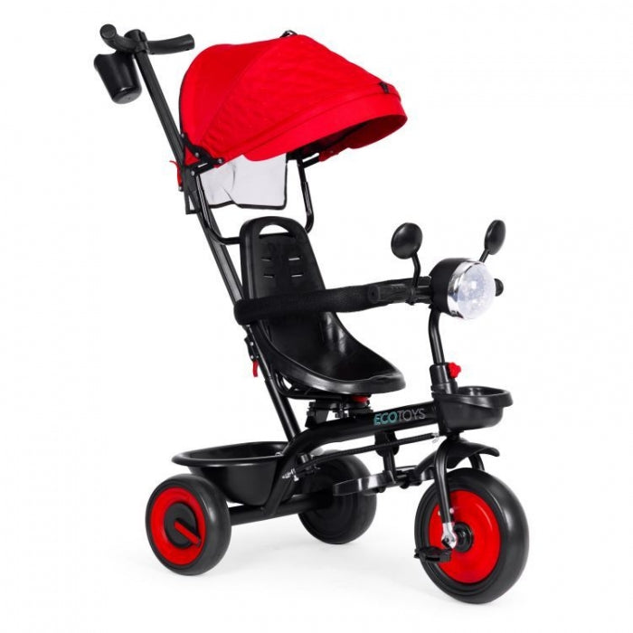 Tricicleta 3 in 1 pentru copii, scaun rotativ 360°, roti din spuma EVA, Ecotoys WQL-066-51 - Rosu