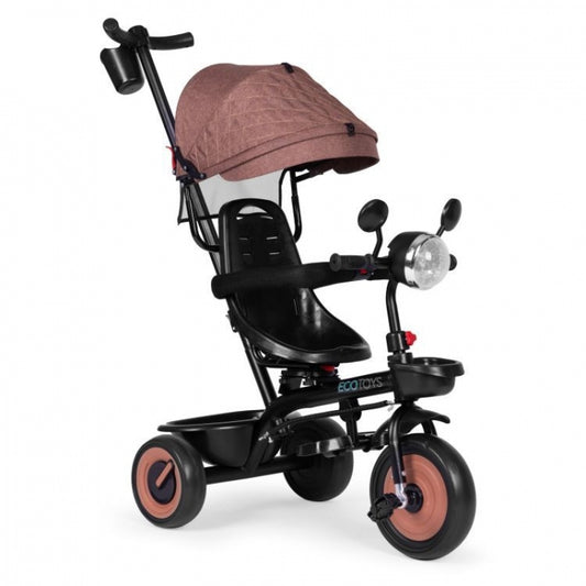 Tricicleta 3 in 1 pentru copii, scaun rotativ 360°, roti din spuma EVA, Ecotoys WQL-066-51 - Bej