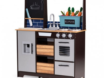Bucatarie din lemn pentru copii cu accesorii, 74 x 29.5 x 96 cm, Ecotoys TL40030