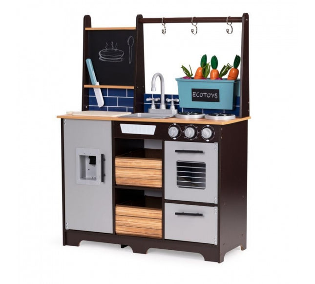 Bucatarie din lemn pentru copii cu accesorii, 74 x 29.5 x 96 cm, Ecotoys TL40030