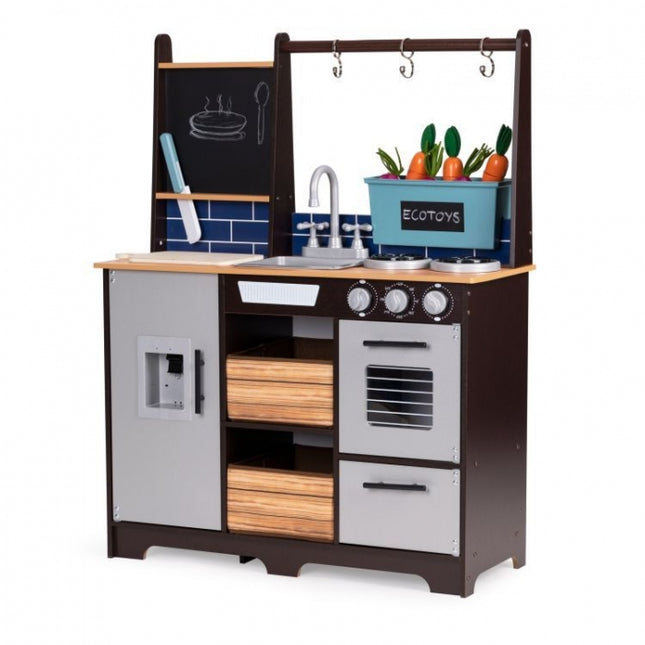 Bucatarie din lemn pentru copii cu accesorii, 74 x 29.5 x 96 cm, Ecotoys TL40030