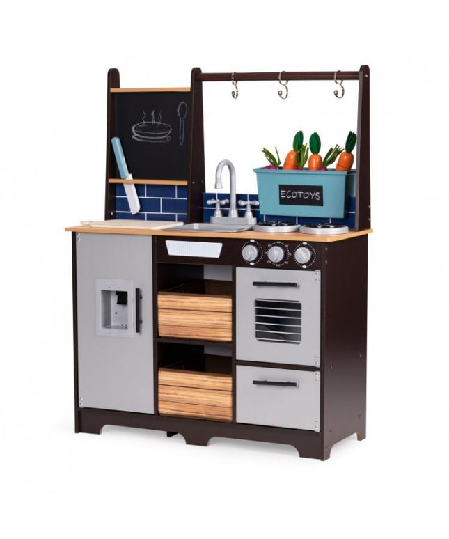 Bucatarie din lemn pentru copii cu accesorii, 74 x 29.5 x 96 cm, Ecotoys TL40030