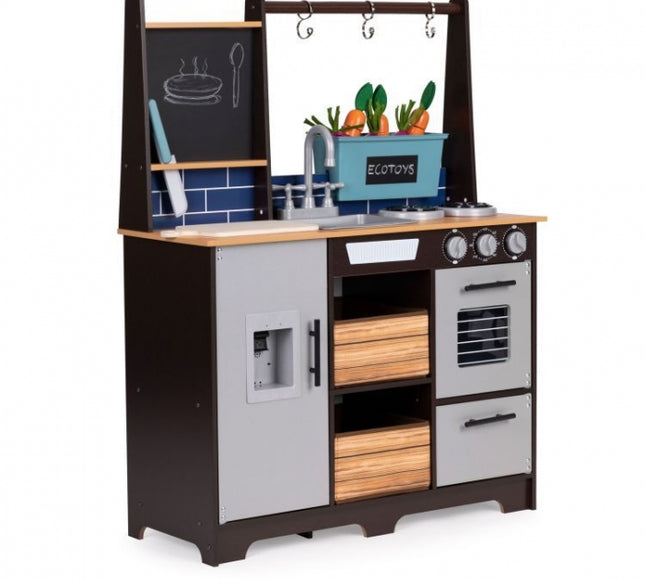 Bucatarie din lemn pentru copii cu accesorii, 74 x 29.5 x 96 cm, Ecotoys TL40030