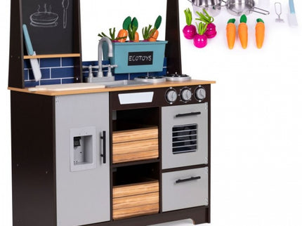 Bucatarie din lemn pentru copii cu accesorii, 74 x 29.5 x 96 cm, Ecotoys TL40030