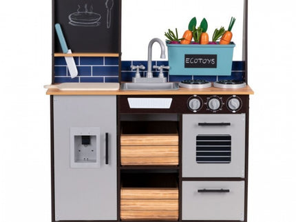 Bucatarie din lemn pentru copii cu accesorii, 74 x 29.5 x 96 cm, Ecotoys TL40030