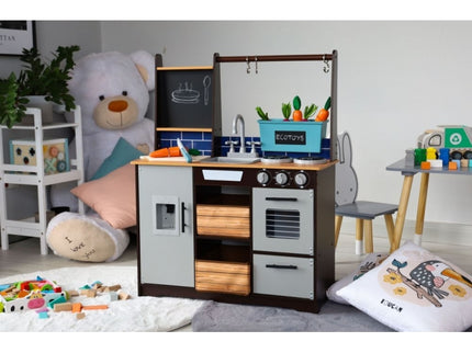 Bucatarie din lemn pentru copii cu accesorii, 74 x 29.5 x 96 cm, Ecotoys TL40030