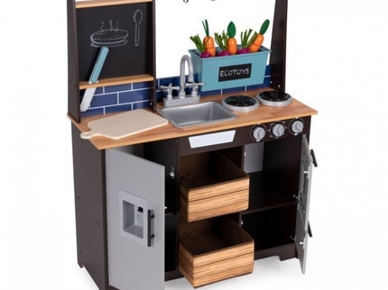 Bucatarie din lemn pentru copii cu accesorii, 74 x 29.5 x 96 cm, Ecotoys TL40030