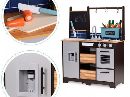 Bucatarie din lemn pentru copii cu accesorii, 74 x 29.5 x 96 cm, Ecotoys TL40030