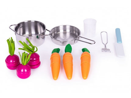 Bucatarie din lemn pentru copii cu accesorii, 74 x 29.5 x 96 cm, Ecotoys TL40030