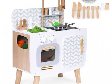 Bucatarie din lemn pentru copii cu accesorii, 58 x 29 x 73 cm, Ecotoys W10C863