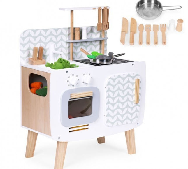 Bucatarie din lemn pentru copii cu accesorii, 58 x 29 x 73 cm, Ecotoys W10C863
