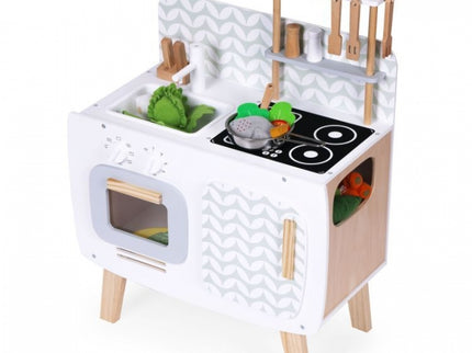 Bucatarie din lemn pentru copii cu accesorii, 58 x 29 x 73 cm, Ecotoys W10C863