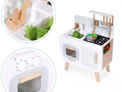 Bucatarie din lemn pentru copii cu accesorii, 58 x 29 x 73 cm, Ecotoys W10C863