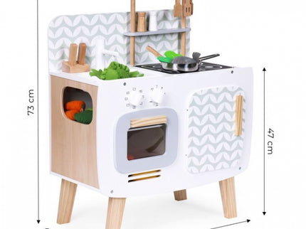 Bucatarie din lemn pentru copii cu accesorii, 58 x 29 x 73 cm, Ecotoys W10C863