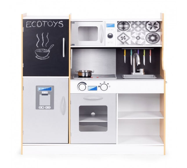 Bucatarie din lemn pentru copii cu accesorii, 90.3 x 31 x 90 cm, Ecotoys TL053001