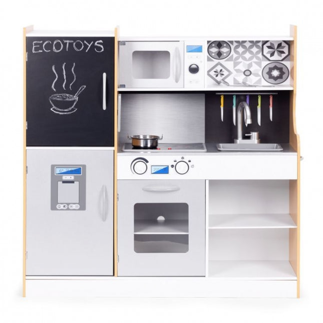 Bucatarie din lemn pentru copii cu accesorii, 90.3 x 31 x 90 cm, Ecotoys TL053001