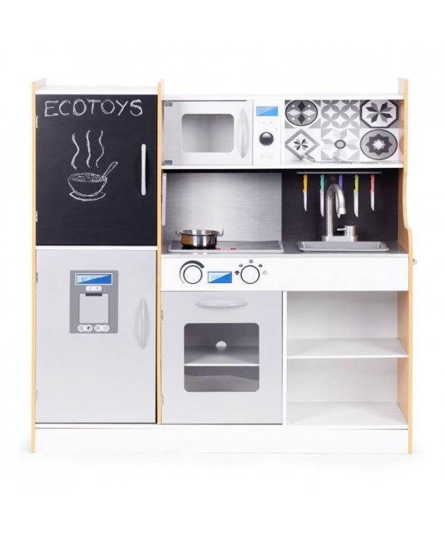 Bucatarie din lemn pentru copii cu accesorii, 90.3 x 31 x 90 cm, Ecotoys TL053001
