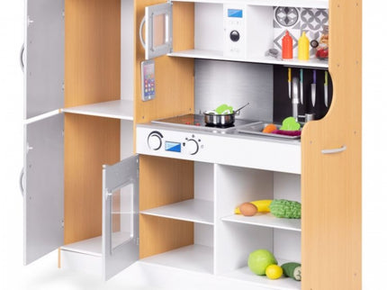 Bucatarie din lemn pentru copii cu accesorii, 90.3 x 31 x 90 cm, Ecotoys TL053001