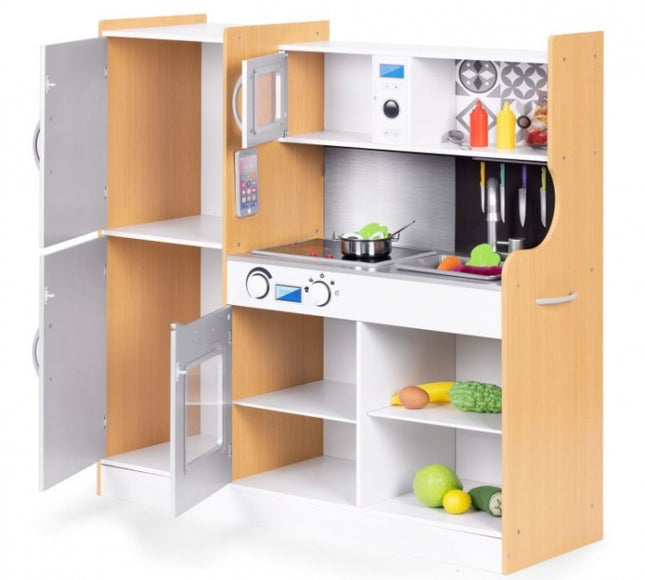 Bucatarie din lemn pentru copii cu accesorii, 90.3 x 31 x 90 cm, Ecotoys TL053001