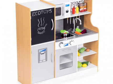 Bucatarie din lemn pentru copii cu accesorii, 90.3 x 31 x 90 cm, Ecotoys TL053001