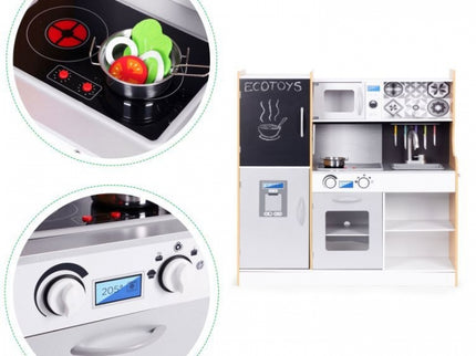 Bucatarie din lemn pentru copii cu accesorii, 90.3 x 31 x 90 cm, Ecotoys TL053001