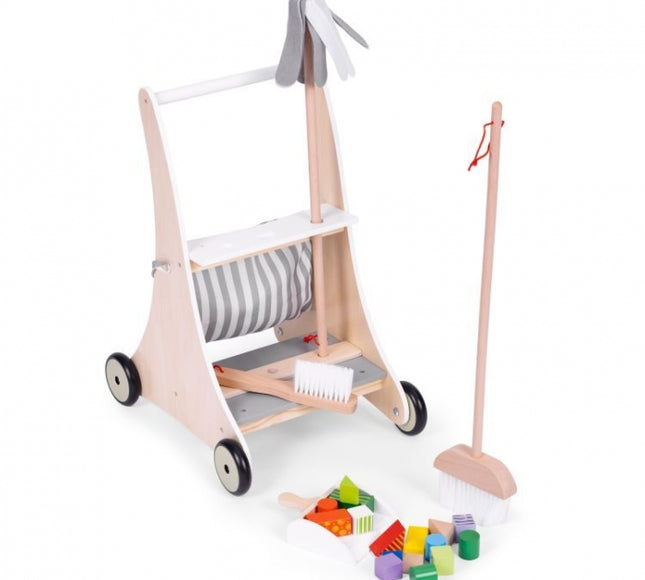 Antemergator din lemn cu aspirator si elemente pentru curatenie Ecotoys W10D200B