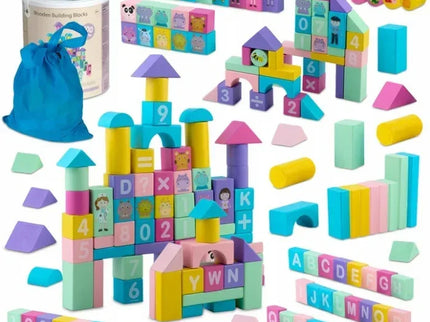 Set educational cu blocuri din lemn, 100 bucati, Ricokids RK-871 - Bebeboo - Totul pentru copii. Jucării, Hăinuțe, Perne, Mobilier, Textile