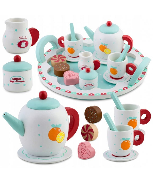 Set din lemn pentru servit ceaiul Ricokids RK-869 - Turcoaz