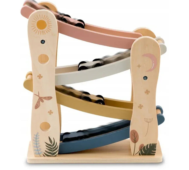 Rampa din lemn cu 4 masinute incluse, 25.5 x 9 x 30 cm, Nukido NK-855 - Bebeboo - Totul pentru copii. Jucării, Hăinuțe, Perne, Mobilier, Textile