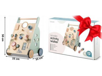 Antemergator educational din lemn cu diverse activitati, 33 x 33 x 50 cm, Nukido NK-857