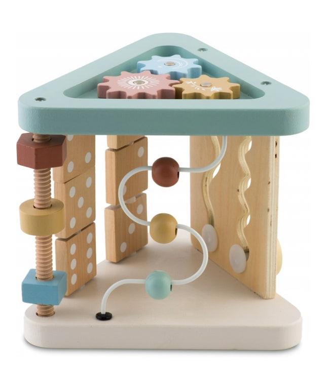 Triunghi educational din lemn cu diverse activitati, 18.5 x 17 cm, Nukido NK-860