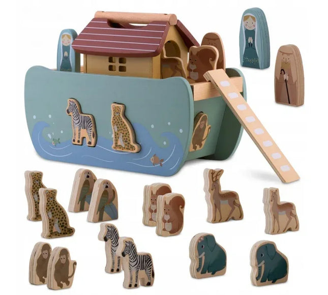 Jucarie educativa Arca lui Noe din lemn cu animalute, 17.5 x 13.5 x 20 cm, Nukido NK-862 - Bebeboo - Totul pentru copii. Jucării, Hăinuțe, Perne, Mobilier, Textile