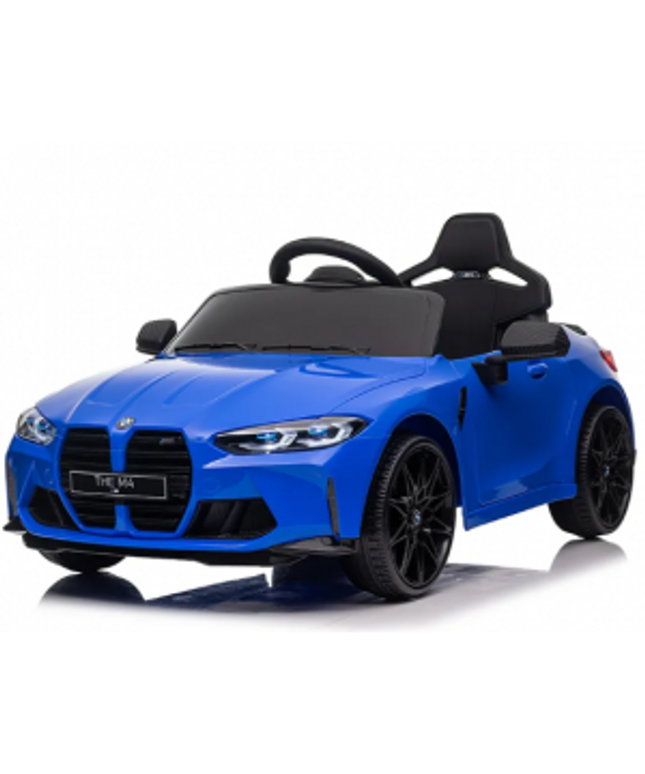 Masinuta electrica cu telecomanda BMW M4, 110x70x50 cm, varsta 1-5 ani, roti EVA, scaun din piele ECO, putere 90W - Albastru