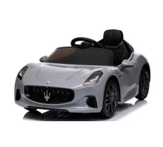 Masinuta electrica cu telecomanda MASERATI GranTurismo, 99x59.5x44 cm, varsta 1-4 ani, roti EVA, scaun din piele ECO, putere 90W - Gri - Bebeboo - Totul pentru copii. Jucării, Hăinuțe, Perne, Mobilier, Textile