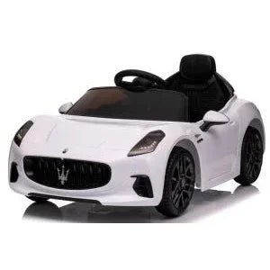 Masinuta electrica cu telecomanda MASERATI GranTurismo, 99x59.5x44 cm, varsta 1-4 ani, roti EVA, scaun din piele ECO, putere 90W - Alb - Bebeboo - Totul pentru copii. Jucării, Hăinuțe, Perne, Mobilier, Textile