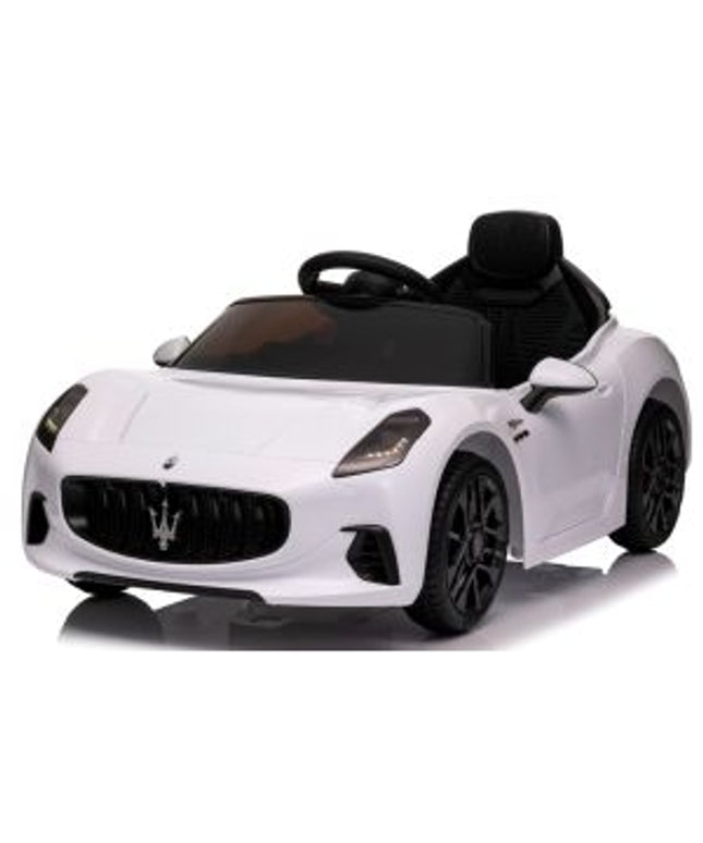 Masinuta electrica cu telecomanda MASERATI GranTurismo, 99x59.5x44 cm, varsta 1-4 ani, roti EVA, scaun din piele ECO, putere 90W - Alb